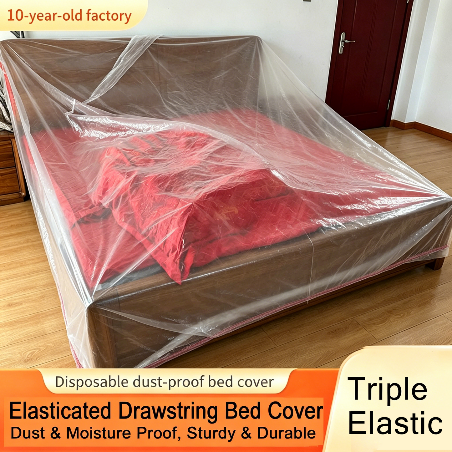 Disposable Drawstring Furniture Dust Cover | Large Waterproof Moistureproof Plastic Protector for Bed, Sofa, Renovation & Moving House