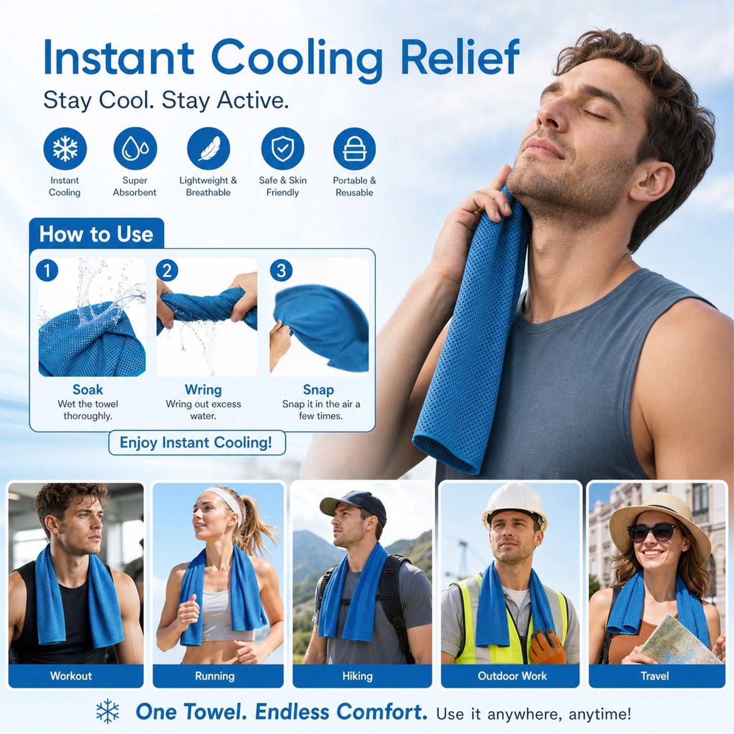 💦Summer Hot Sale -⚡50K+ SOLD!❄️Cold Sweat Towel You Can Use Anywhere, Anytime! Reusable Soft Absorbent Cooling Portable