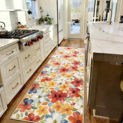 Washable Flower Runner Rug– Non-Slip & Pet-Friendly