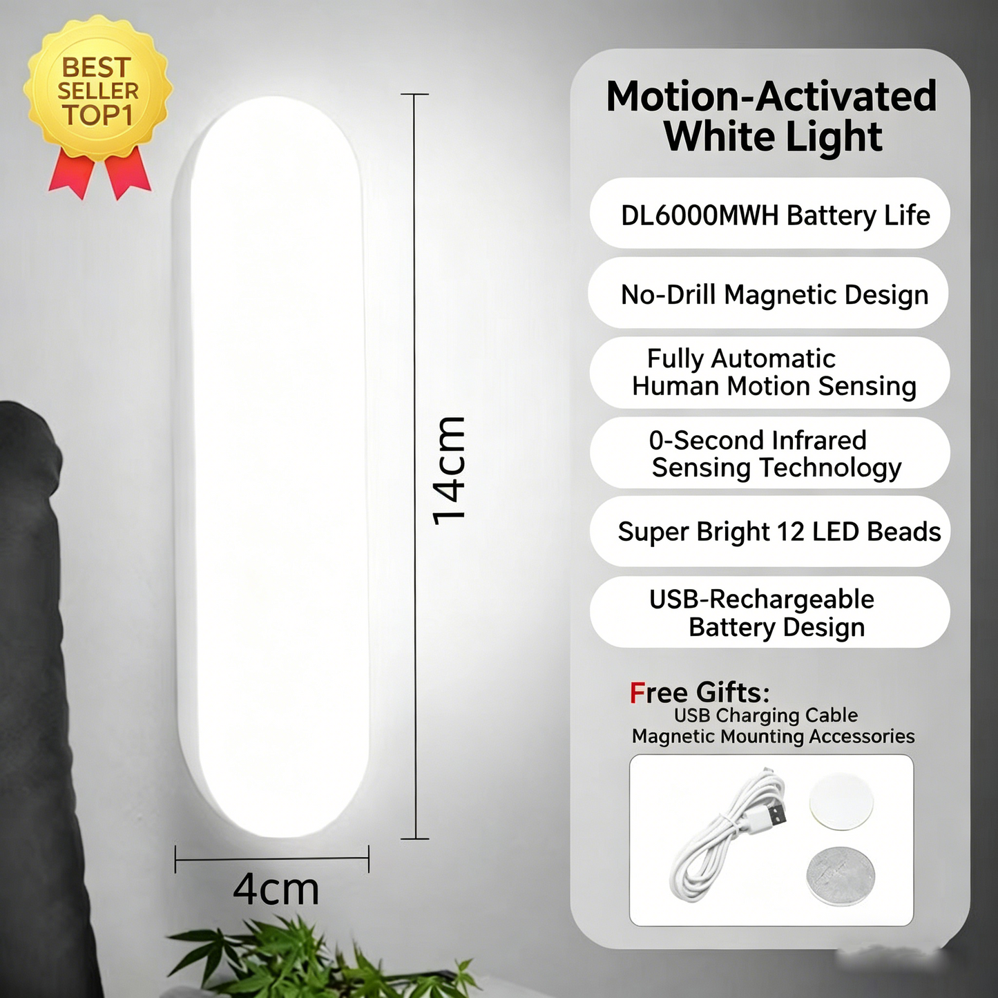 🏆The Ultimate Smart Sensor Night Light: 100% Wireless & Eco-Friendly • Auto-On/Off • 100-Day Battery •  3-Second Install🛠️🌙