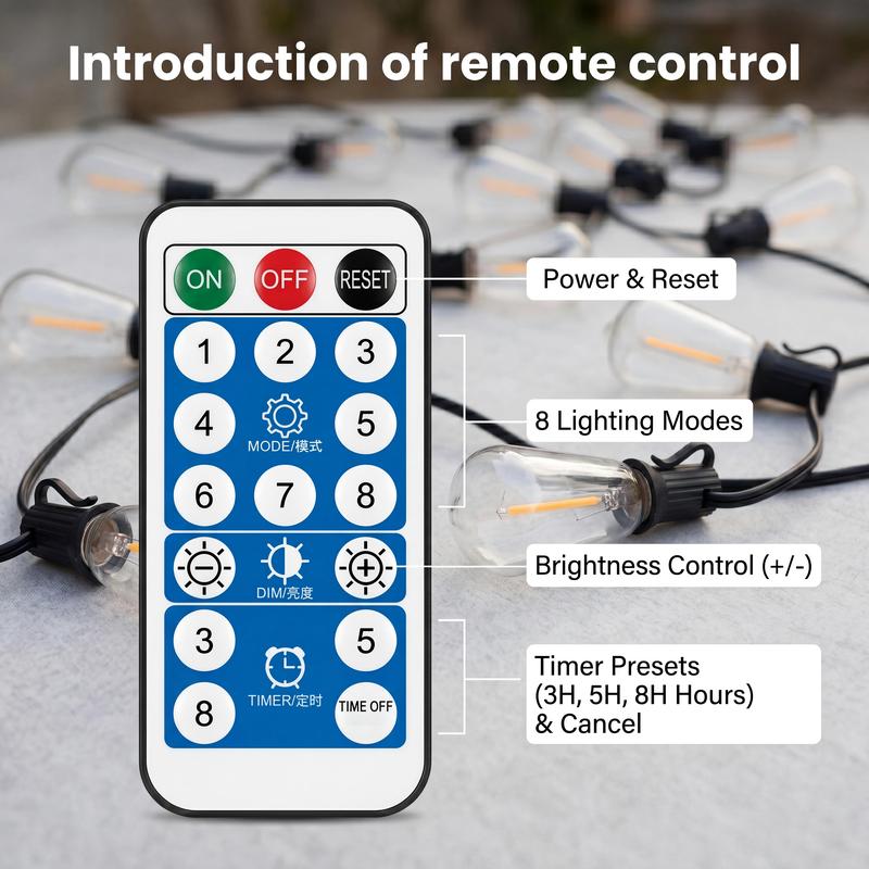 Solar String Lights, Light Sensor Activated (Day Charge/Night Auto On), Waterproof & Shatterproof, 8 Modes with Dusk to Dawn and Dimmable