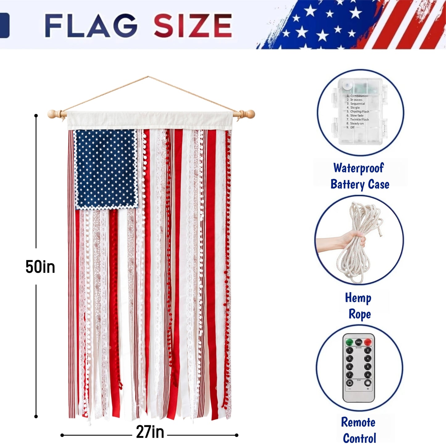 Make Your Home the Pride of the Neighborhood! America 250th Special Edition-4 x 2.3 Ft Lighted Rag American Flag Banner