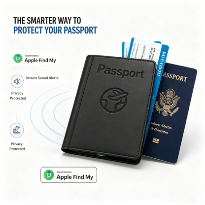 Smart Passport Cover with Apple Find My | Anti-Lost Travel Wallet RFID Slim Case