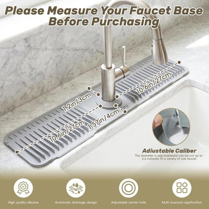 Extra‑long Silicone Sink Faucet Splash Guard Mat – Quick Drain & Drying Organizer