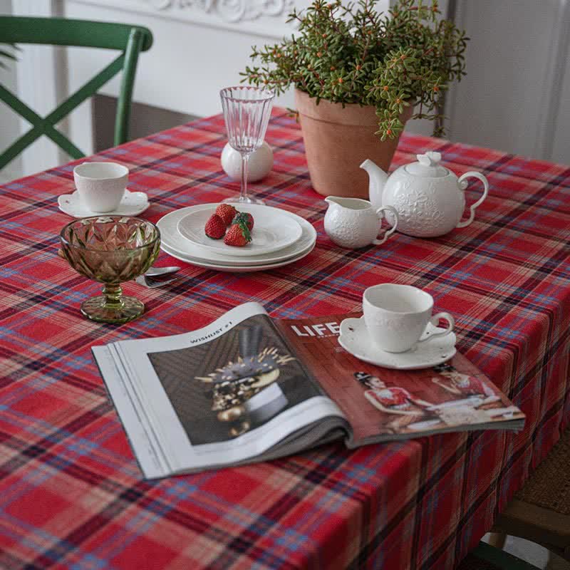 Ownkoti Classic Red Plaid Table Cover Tablecloth