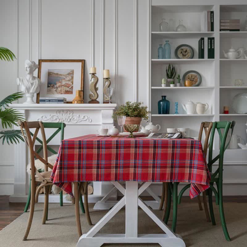 Ownkoti Classic Red Plaid Table Cover Tablecloth