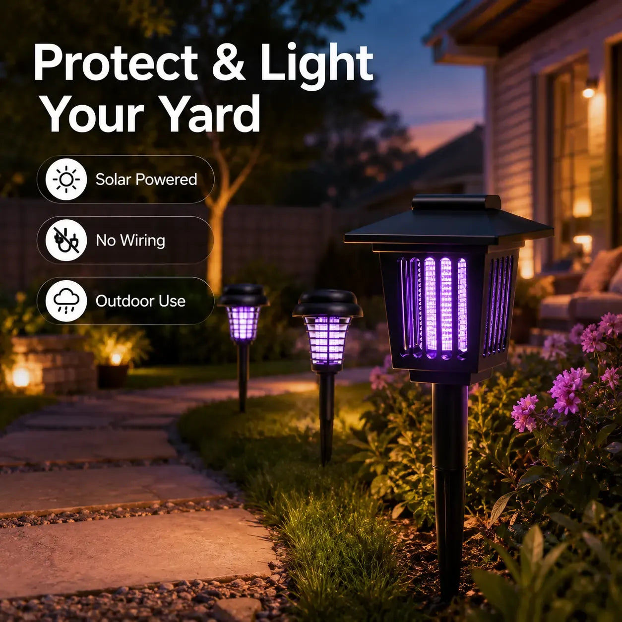 Outdoor Solar LED Mosquito Killer Garden Lamp - Best Stinger for Mosquitoes/Moths/Flies