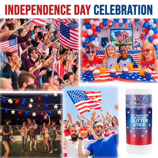 🎉 250th Anniversary & World Cup Sale – 70% OFF😍Red, White & Blue Glitter Body Stick