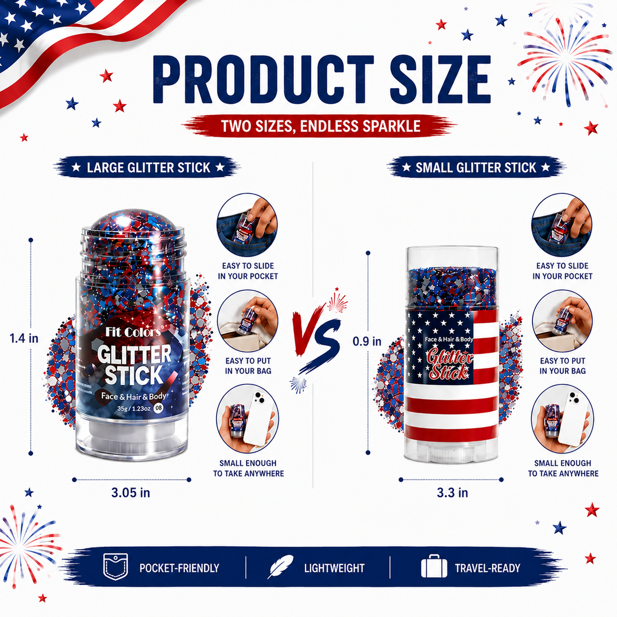🎉 250th Anniversary & World Cup Sale – 70% OFF😍Red, White & Blue Glitter Body Stick