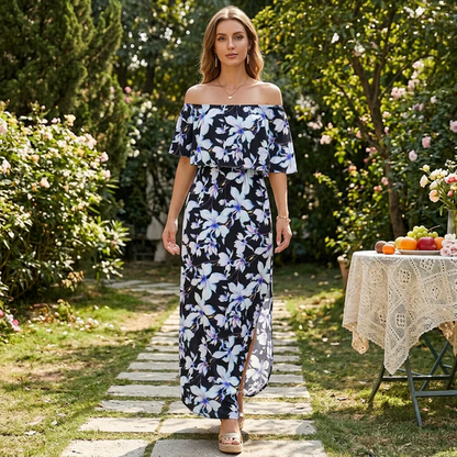 ⭐ 🔥Limited Time | Cold Shoulder Ruffle Maxi Dress with Pockets