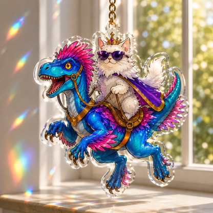 🌈 Princess Cat & Dino Acrylic Suncatcher – Turn Sunlight Into Magic ✨