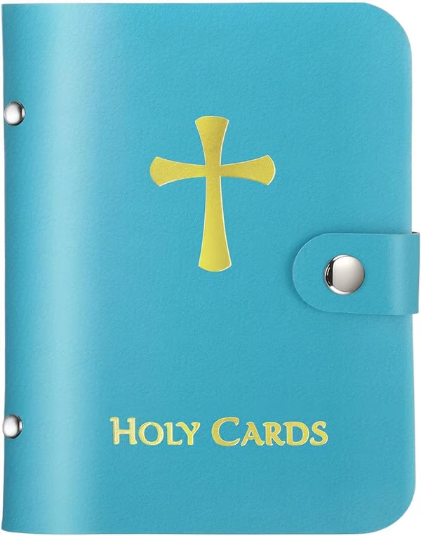 ✝️ Catholic Genuine Leather Holy Card Holder – Pocket Prayer Card Organizer with Snap Closure