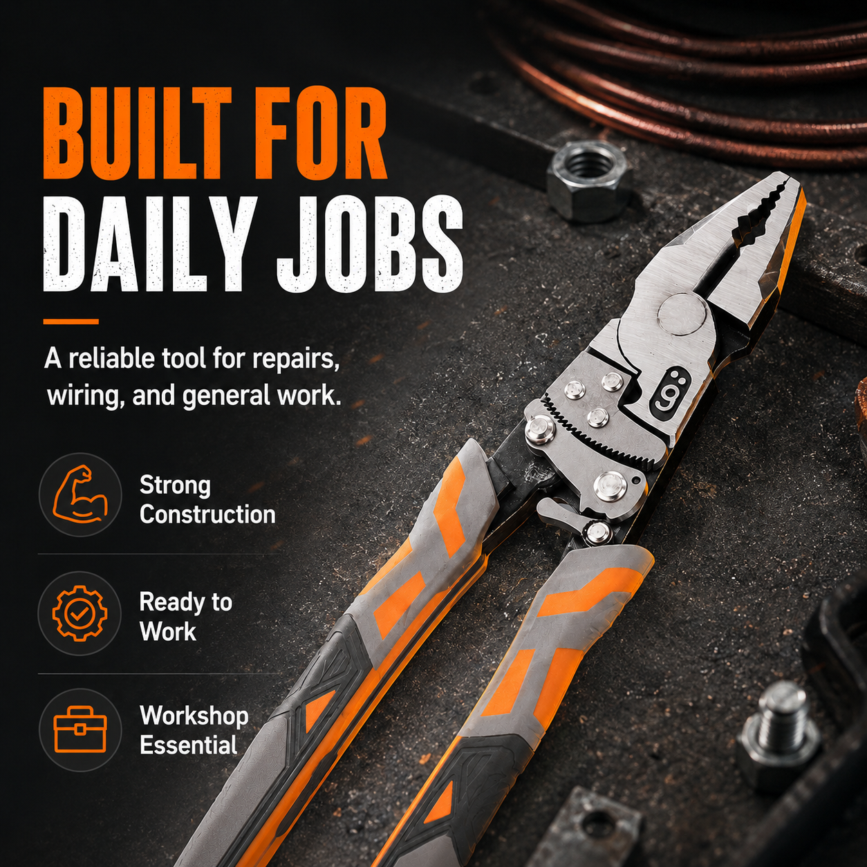 🔧 Labor-Saving Ratchet Lock Multi-Functional 55# Steel Linesman Pliers with Anti-Slip Rubber Grip