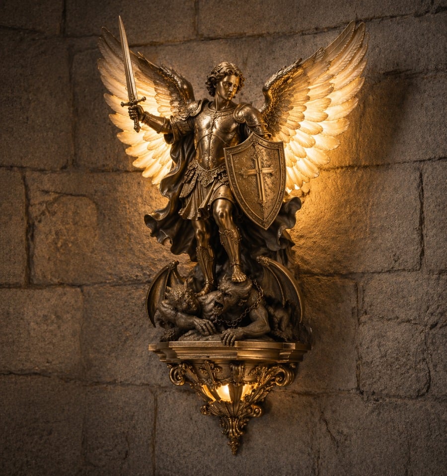 👼⚔️ Archangel Michael Divine Wall Lamp — Shield of Light & Valor. Exquisite 3D Relief Craftsmanship, Sacred Home Guardian Lighting (2026 Collector's Edition)