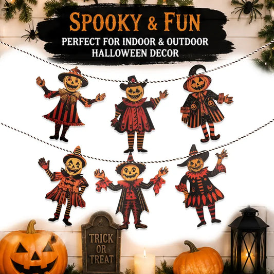 Retro Spooky Wooden Pumpkin Garland ， Vintage Halloween Decor