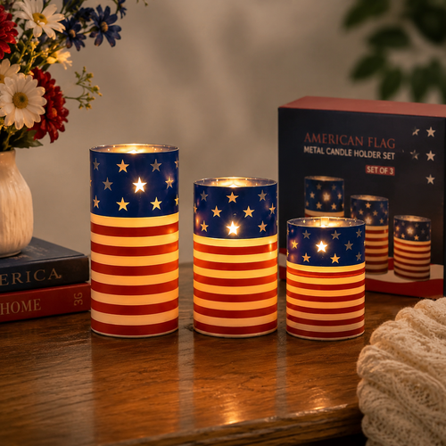 🎉Patriotic-Themed Flameless LED Candle 3 Set With Remote & Timer