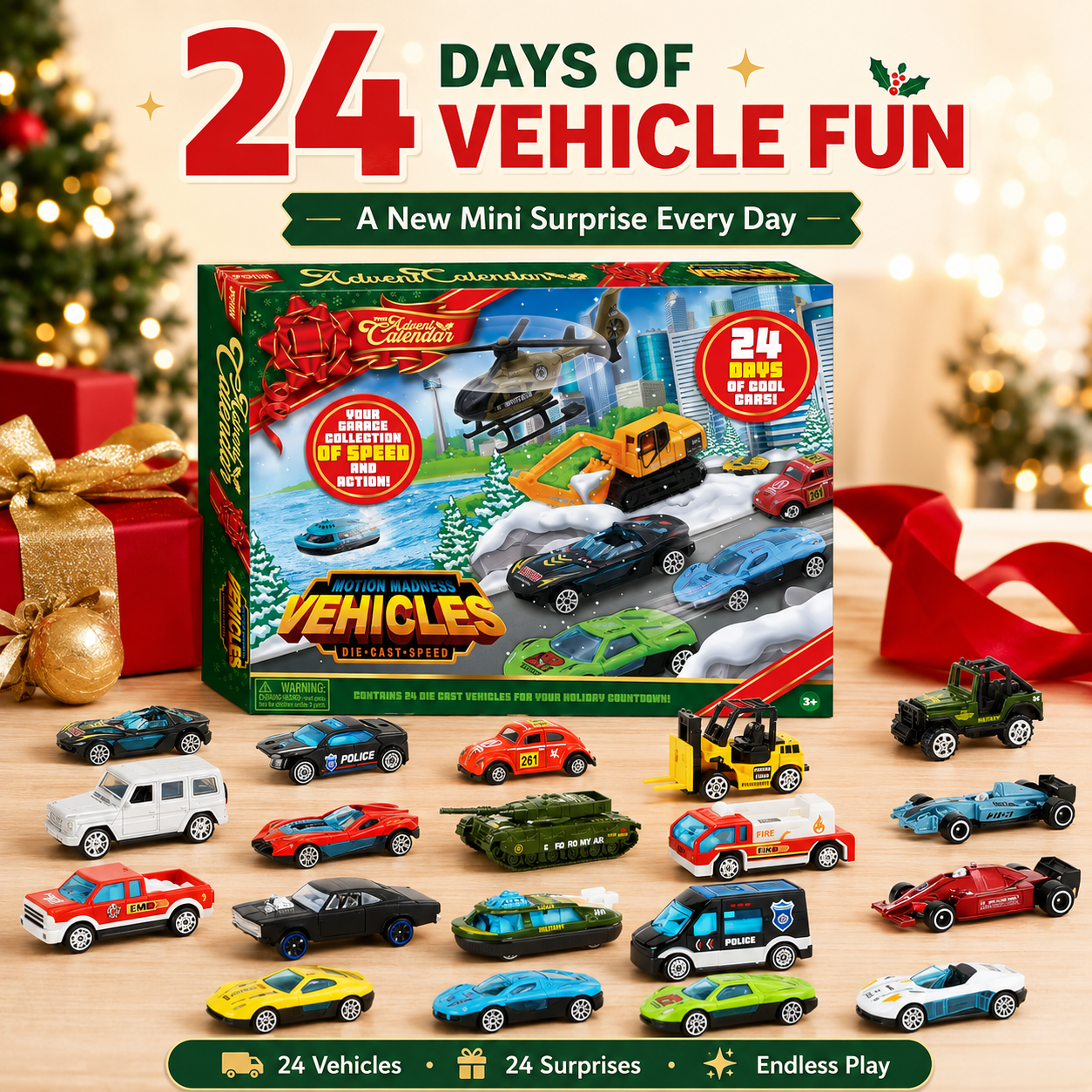 🔥 Last Day 50% OFF🎅 2026 Christmas Advent Calendar 24 Diecast Cars Set 🚗✨