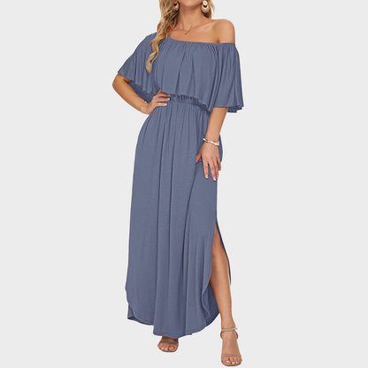⭐ 🔥Limited Time | Cold Shoulder Ruffle Maxi Dress with Pockets