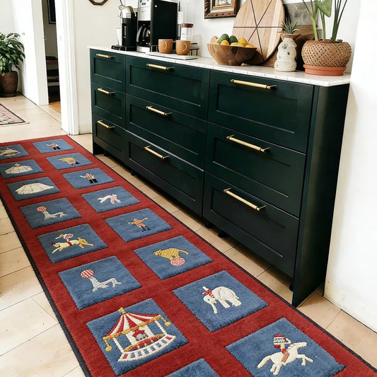 Vintage Circus Themed Washable Runner Rug