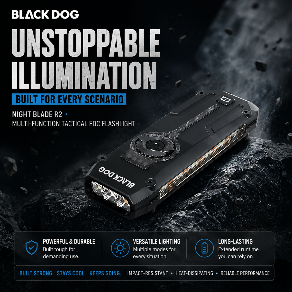 🔦Black Dog Night Blade R2 EDC Tactical Flashlight