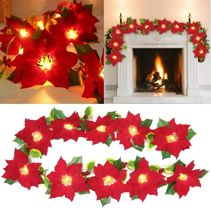 Red Flower Christmas String Lights | Cozy Holiday & Party Decor