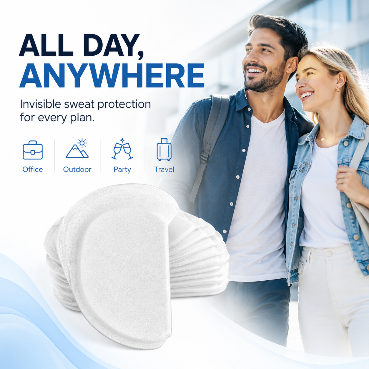Invisible Disposable Underarm Sweat Pads – Breathable Underarm Sweat Absorbers suitable for daily use, fitness, travel, and as a Ramadan gift; an effective antiperspirant and deodorant solution.
