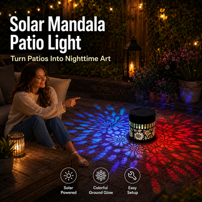 🌈 Mandala Solar Wall Lamp – Magical Patio Night Ambience✨
