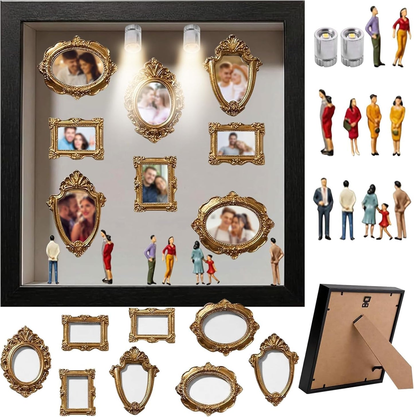 DIY Mini Museum Shadow Box Kit - Customizable 3D Memory Display Frame with LED Lights, Mini Frames & Figurines for Wedding, Graduation & Gifts