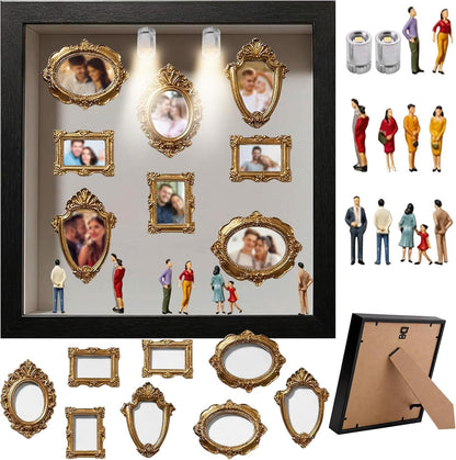 DIY Mini Museum Shadow Box Kit - Customizable 3D Memory Display Frame with LED Lights, Mini Frames & Figurines for Wedding, Graduation & Gifts
