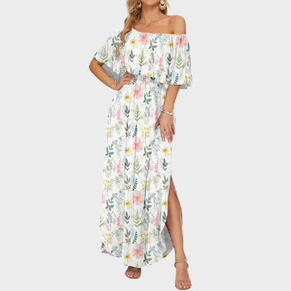 ⭐ 🔥Limited Time | Cold Shoulder Ruffle Maxi Dress with Pockets