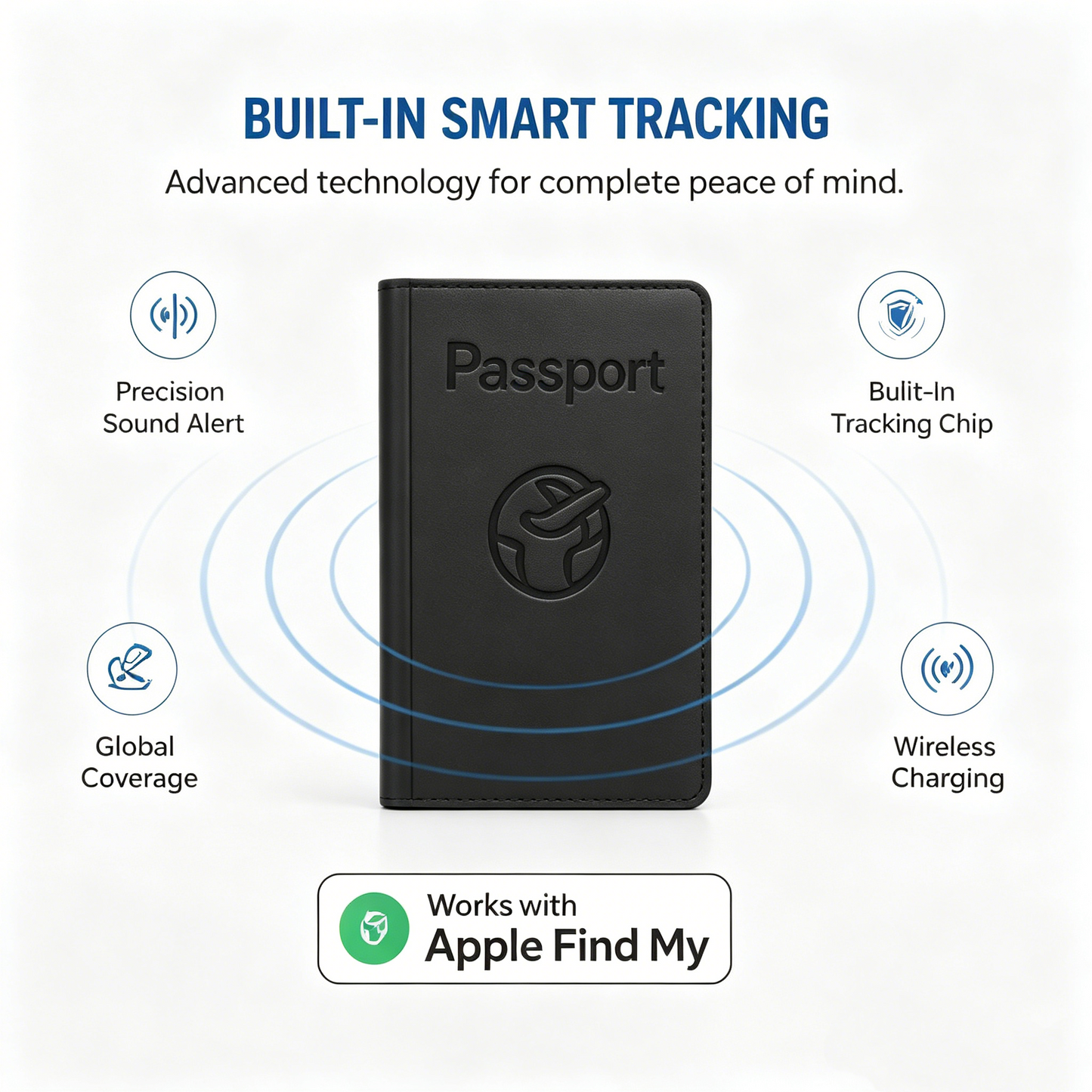 Smart Passport Cover with Apple Find My | Anti-Lost Travel Wallet RFID Slim Case
