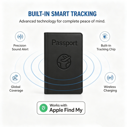 Smart Passport Cover with Apple Find My | Anti-Lost Travel Wallet RFID Slim Case