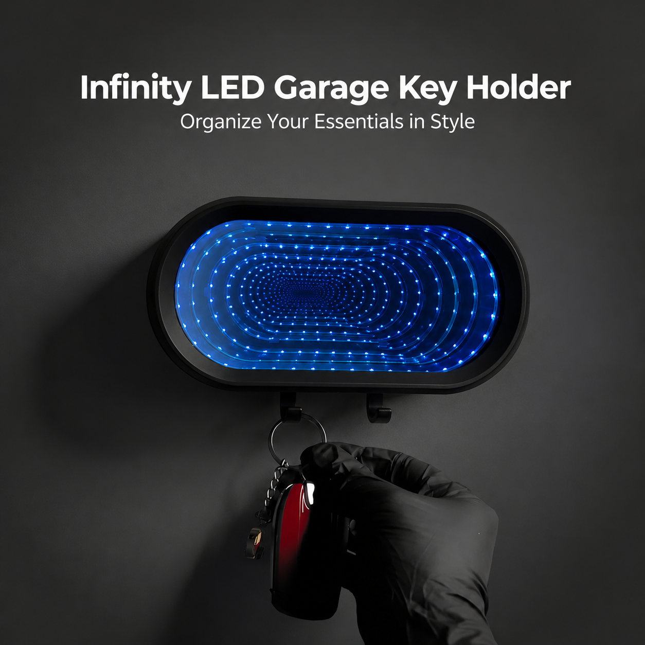 🌟Infinity LED Garage Key Holder | Illusion Mirror Rechargeable Holder