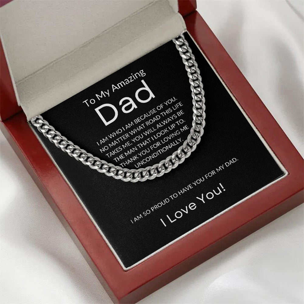 ❤️【Father’s Day】 Gifts for Dad, Cuban Chain Necklace with Message Card and Gift Box
