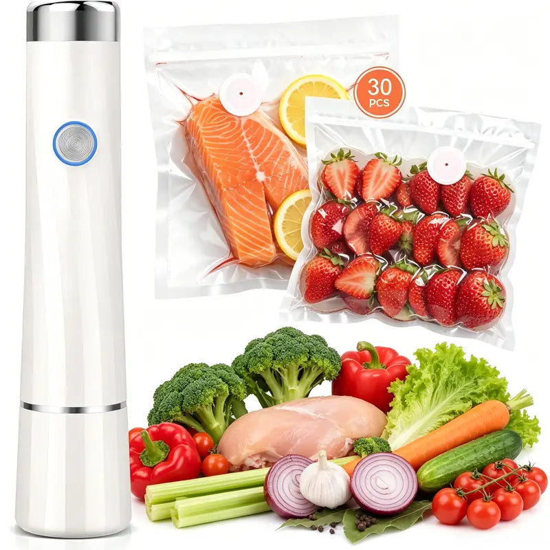 Food Vacuum Sealing Machine (Vacuum Sealing Machine + 30 Reusable Vacuum Bags) Powerful Handheld Type