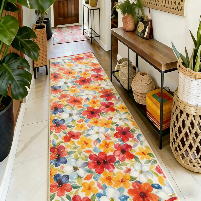Washable Flower Runner Rug– Non-Slip & Pet-Friendly