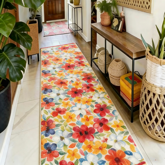 Washable Flower Runner Rug– Non-Slip & Pet-Friendly