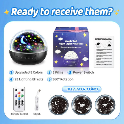 Magical 5-in-1 Kids Star Projector 🌙✨ 91 Light Effects • Remote Control • 360° Rotation • Perfect Bedtime Gift