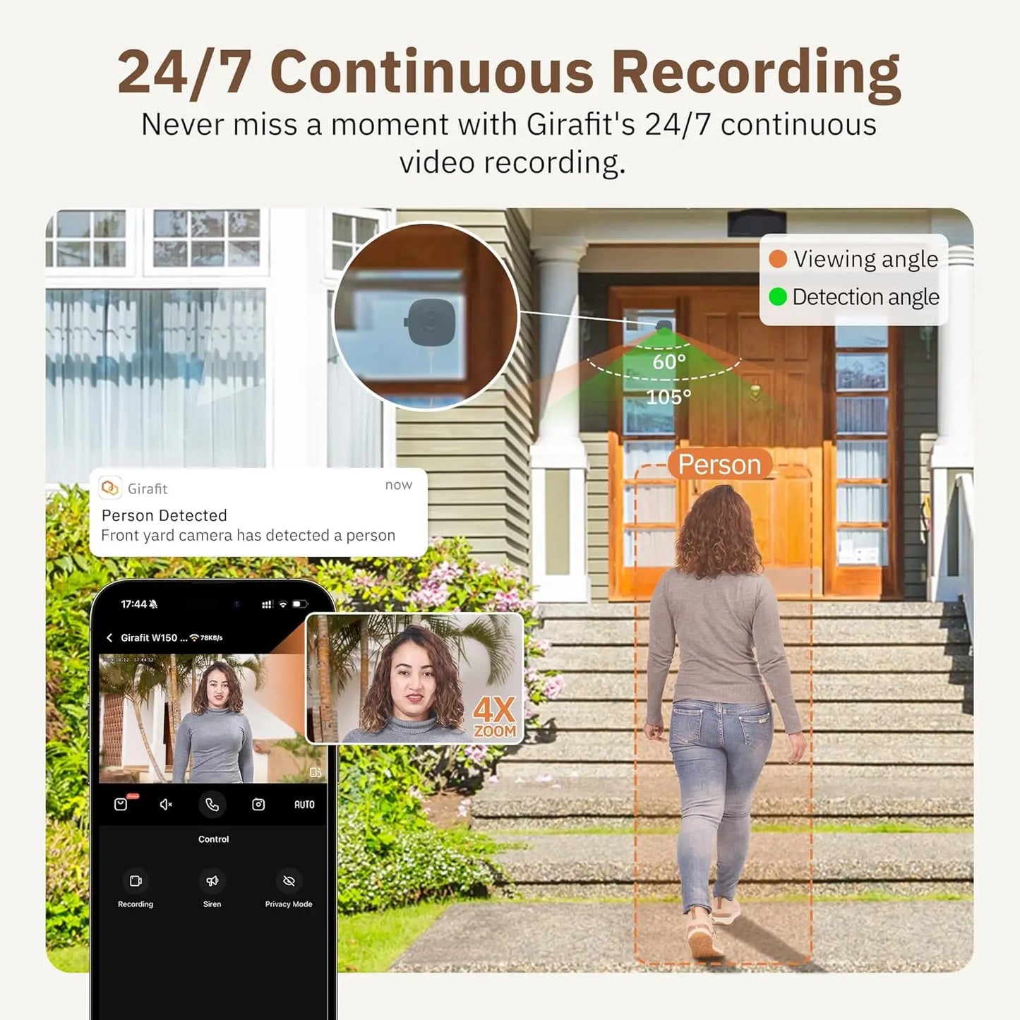 Smart 2MP 2K Window Security Camera with Color Night Vision