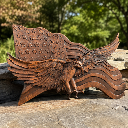 Eagle & Flag Wood Wall Plaque - Handcrafted American Heritage Tribute