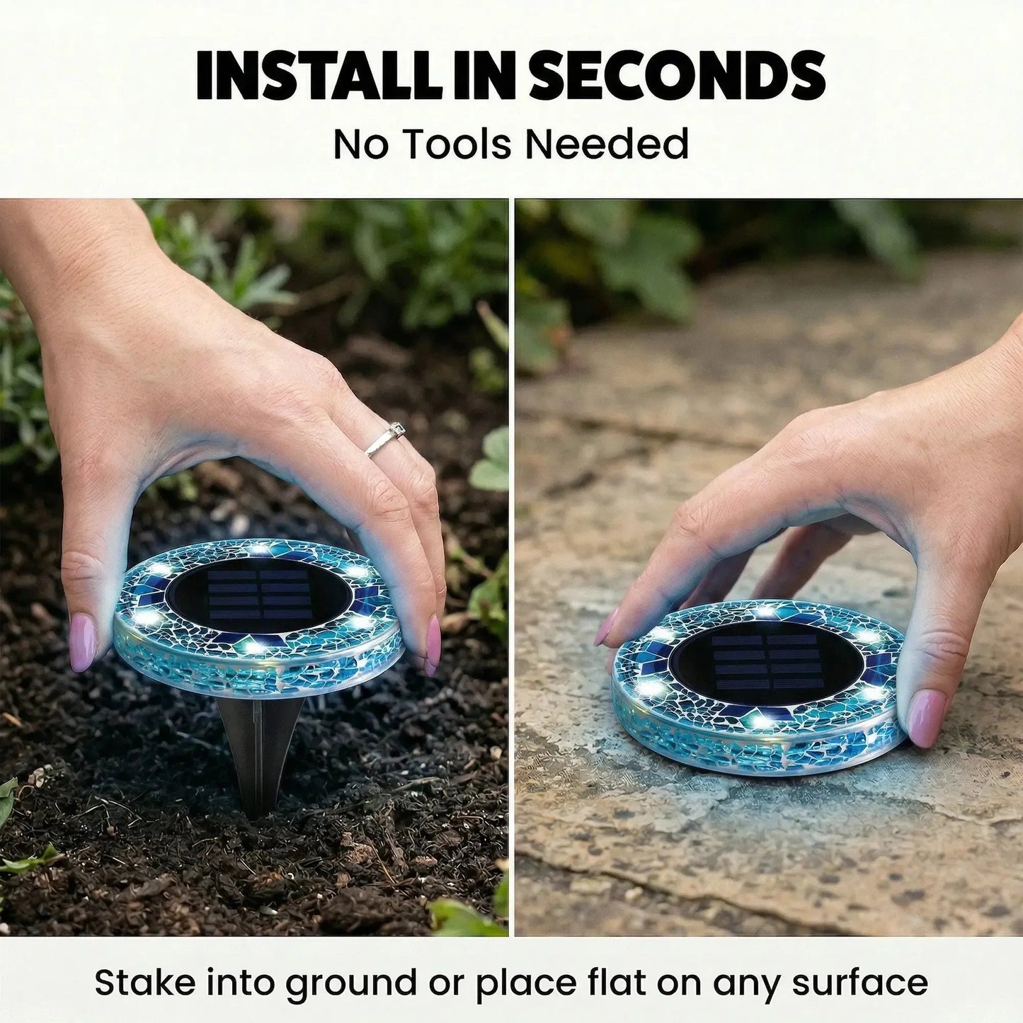 ✨Solar Outdoor Mosaic Disk Lights, Waterproof Decorative Pathway LED Light