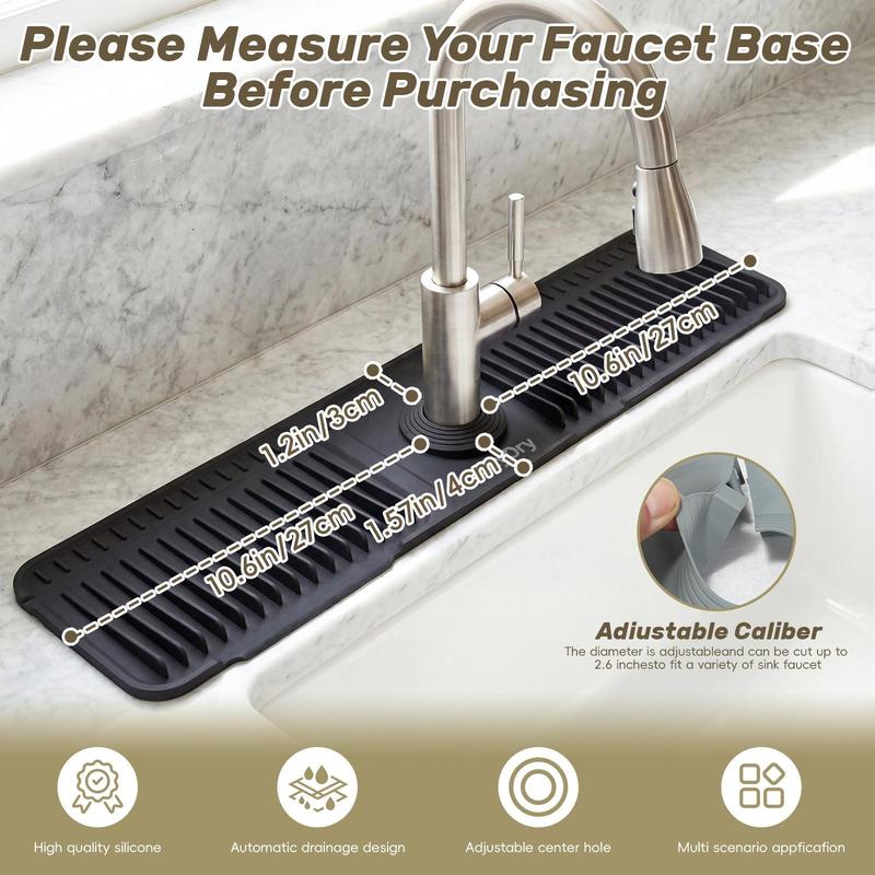 Extra‑long Silicone Sink Faucet Splash Guard Mat – Quick Drain & Drying Organizer
