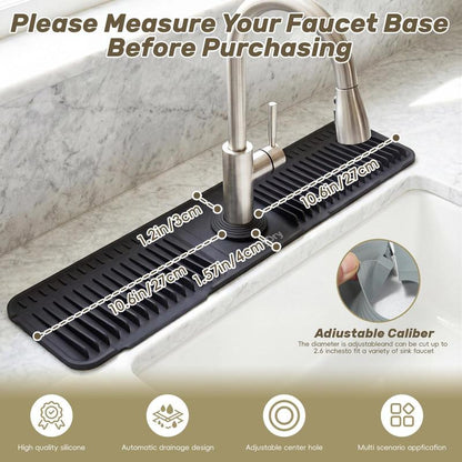 Extra‑long Silicone Sink Faucet Splash Guard Mat – Quick Drain & Drying Organizer