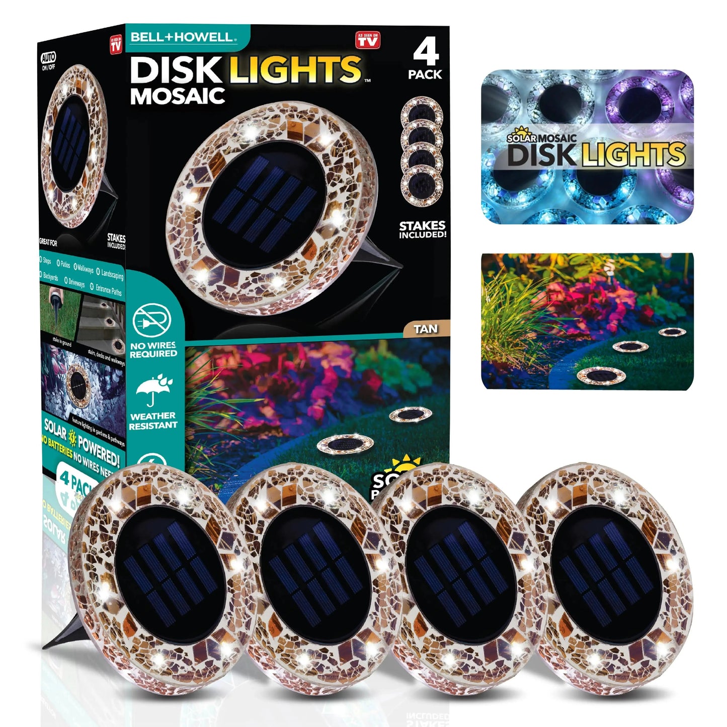 ✨Solar Outdoor Mosaic Disk Lights, Waterproof Decorative Pathway LED Light