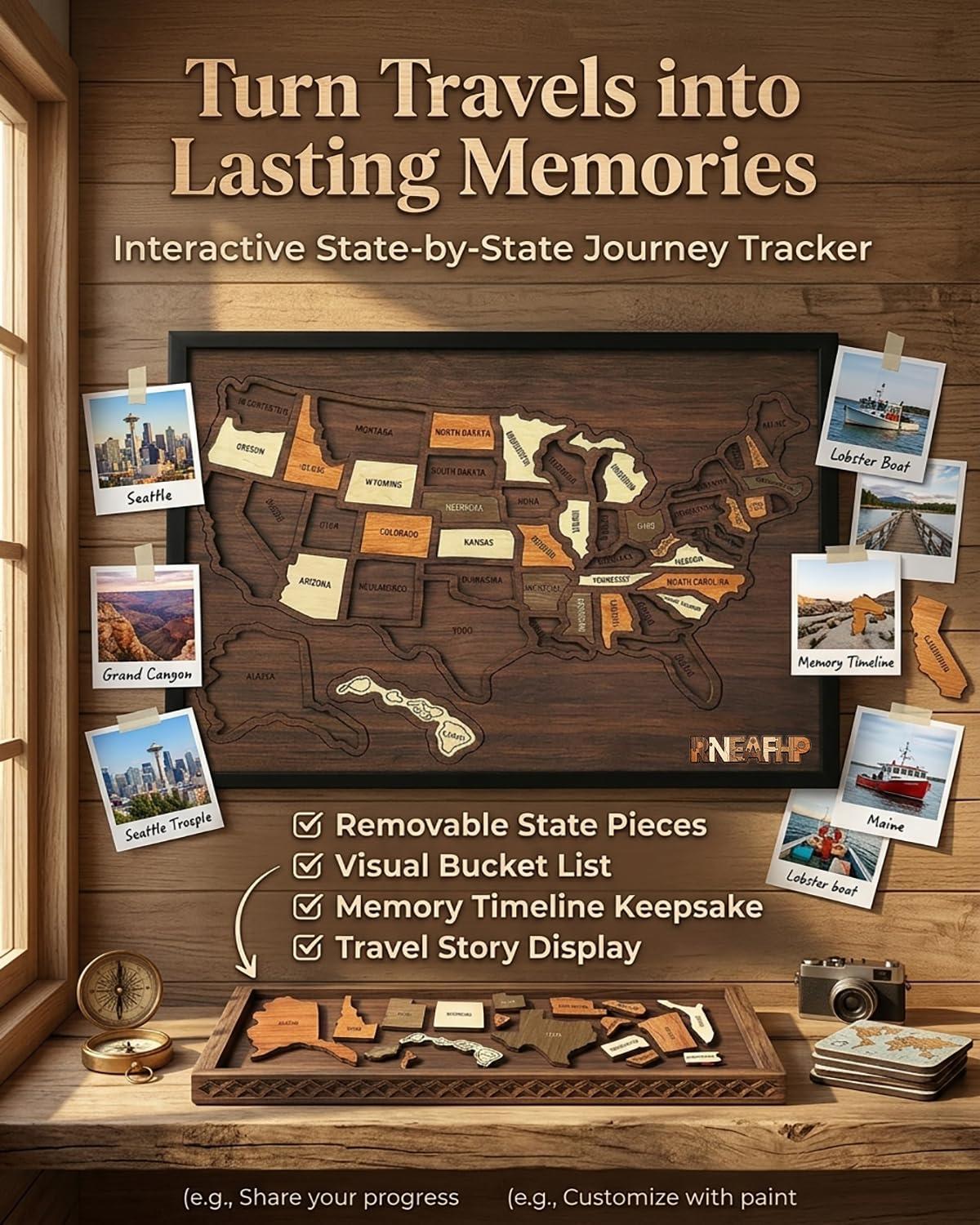 🗺️Wooden USA Travel Map Puzzle🎁 The Most Meaningful Gift For Couples & Families