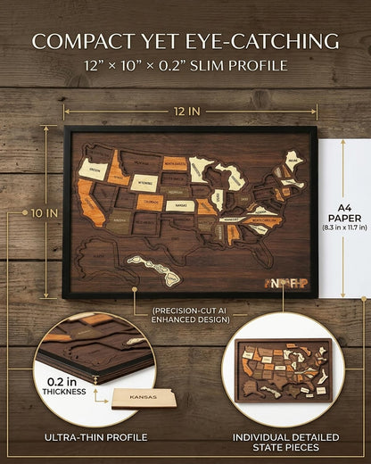 🗺️Wooden USA Travel Map Puzzle🎁 The Most Meaningful Gift For Couples & Families