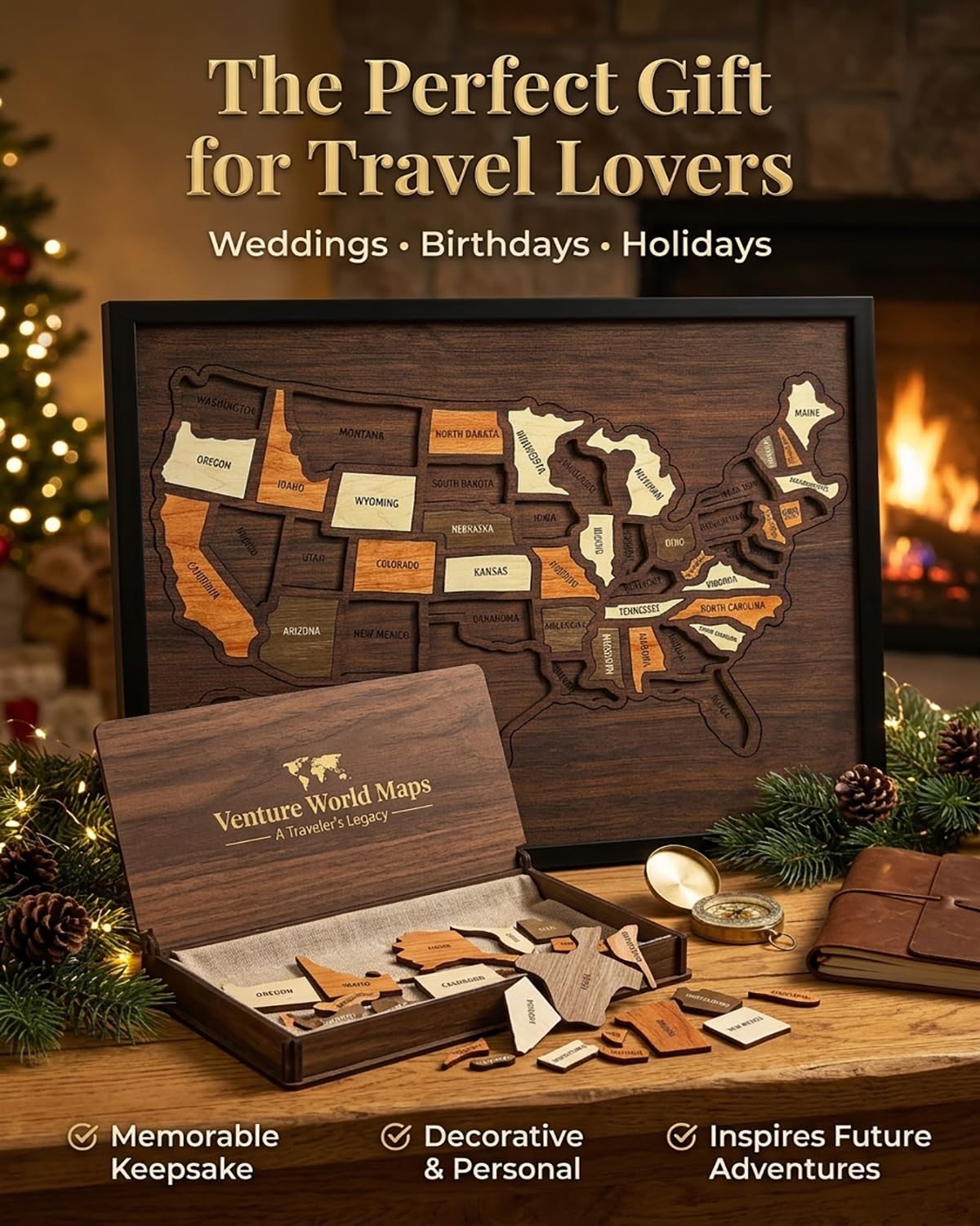 🗺️Wooden USA Travel Map Puzzle🎁 The Most Meaningful Gift For Couples & Families