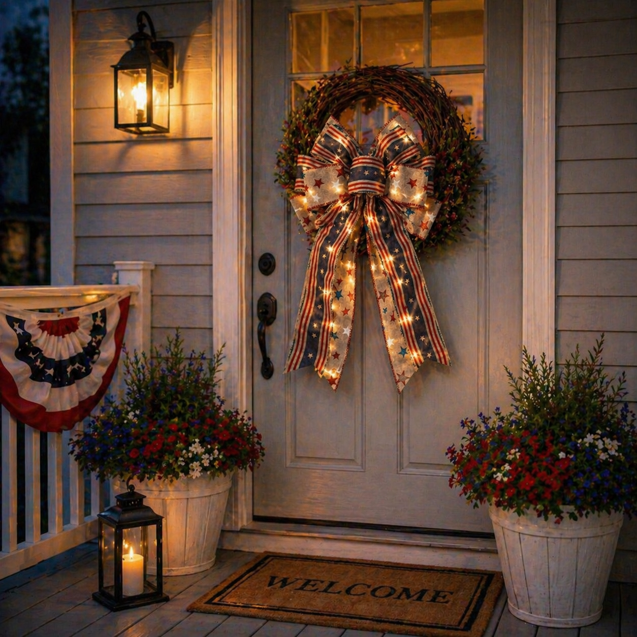 Show Your American Pride ❤️🤍💙 2Pcs LED Patriotic Burlap Bow Set For Front Door & Wreath Decor