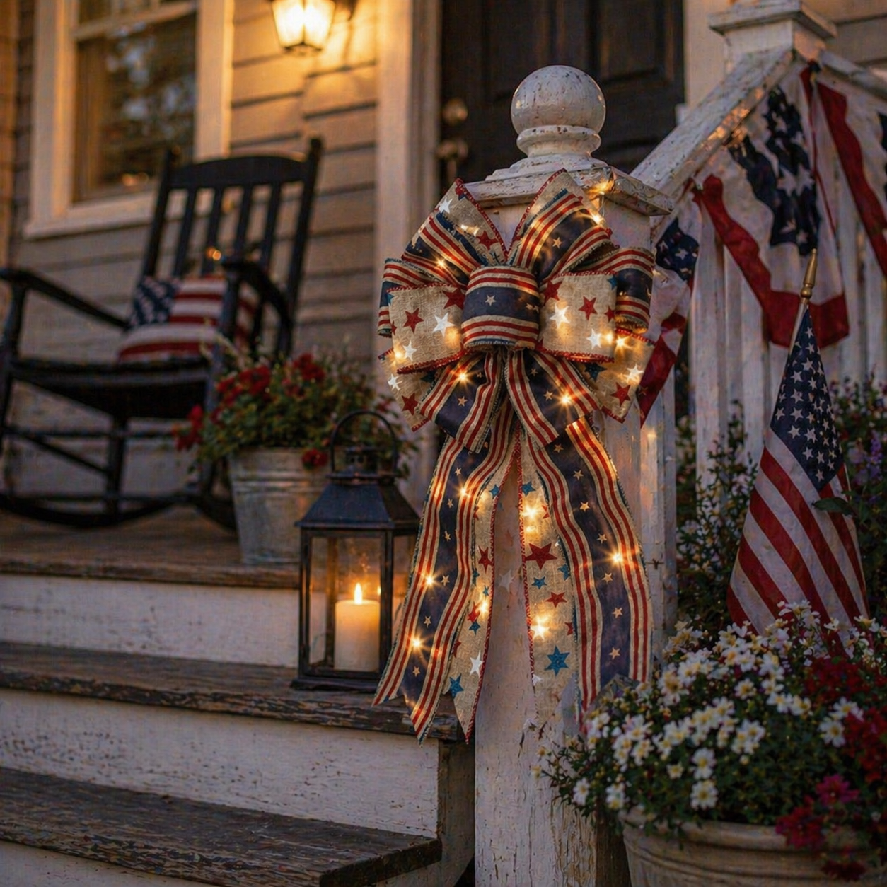 Show Your American Pride ❤️🤍💙 2Pcs LED Patriotic Burlap Bow Set For Front Door & Wreath Decor