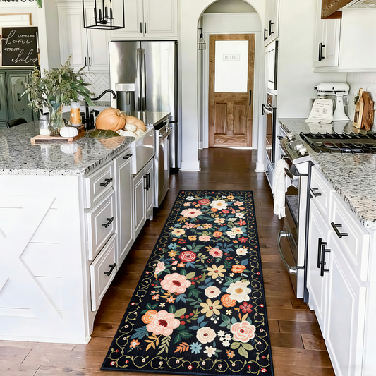 Vintage Flower Washable Runner Rug